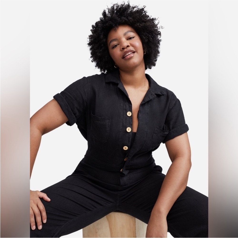Mate The Label Linen Short Sleeve Black Jumpsuit Size XS